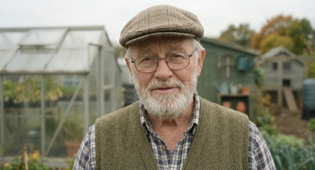 Bert, the white-bearded gardening character, at the allotment
