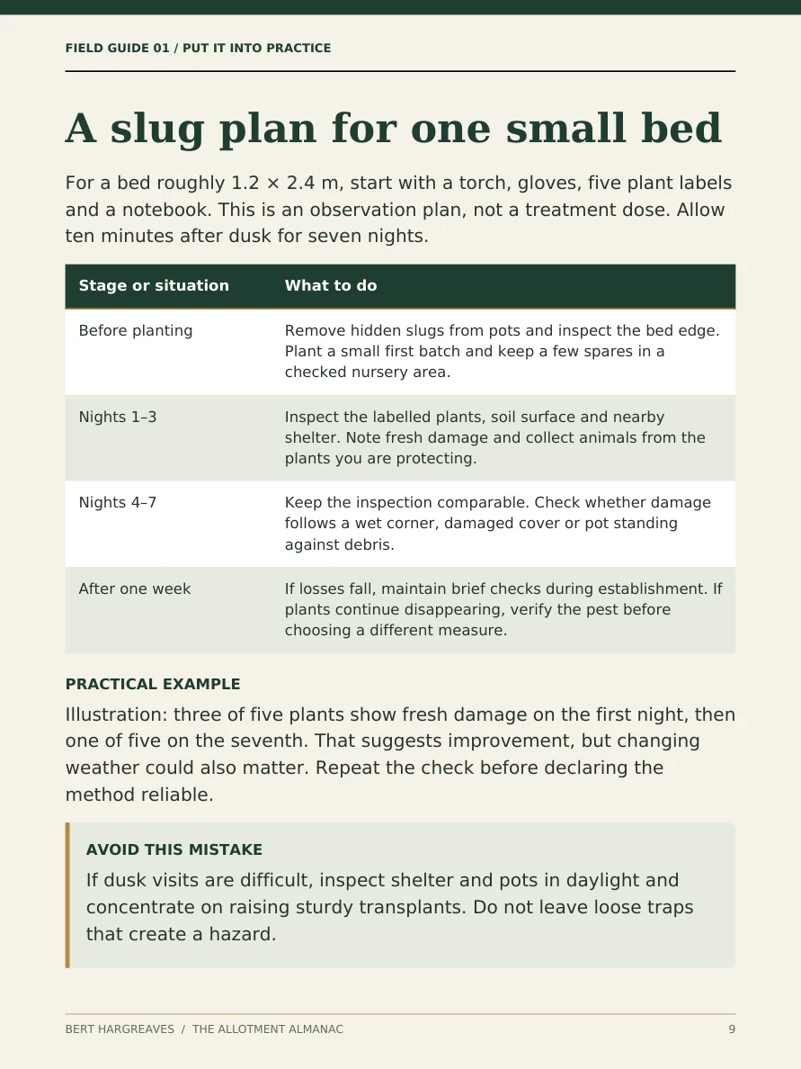 Page 9: a seven-night slug inspection plan